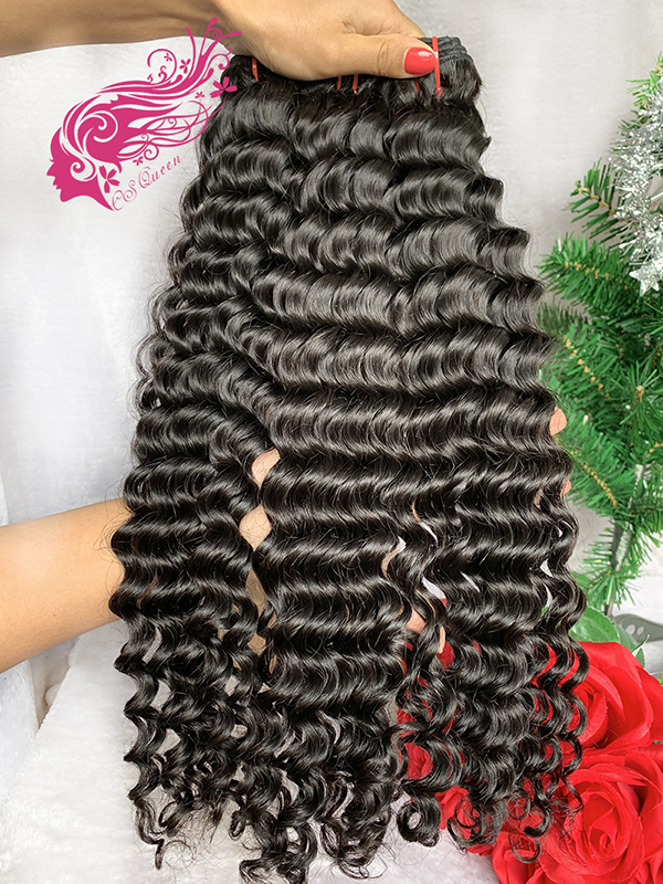 Csqueen 9A Italian Wave Hair Weave 2 Bundles with 4 * 4 Transparent lace Closure Human Hair